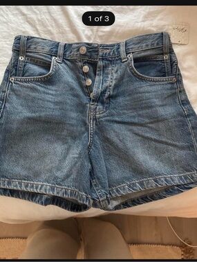 Free People Washed Blue Denim Button-Front Shorts